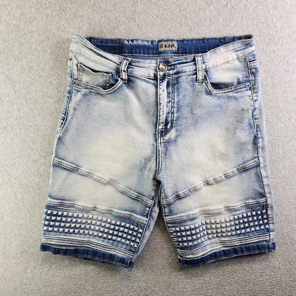 CJ Black Shorts Mens 34 Denim Stonewashed Slim Fit Western Y2K Skater Emo Goth